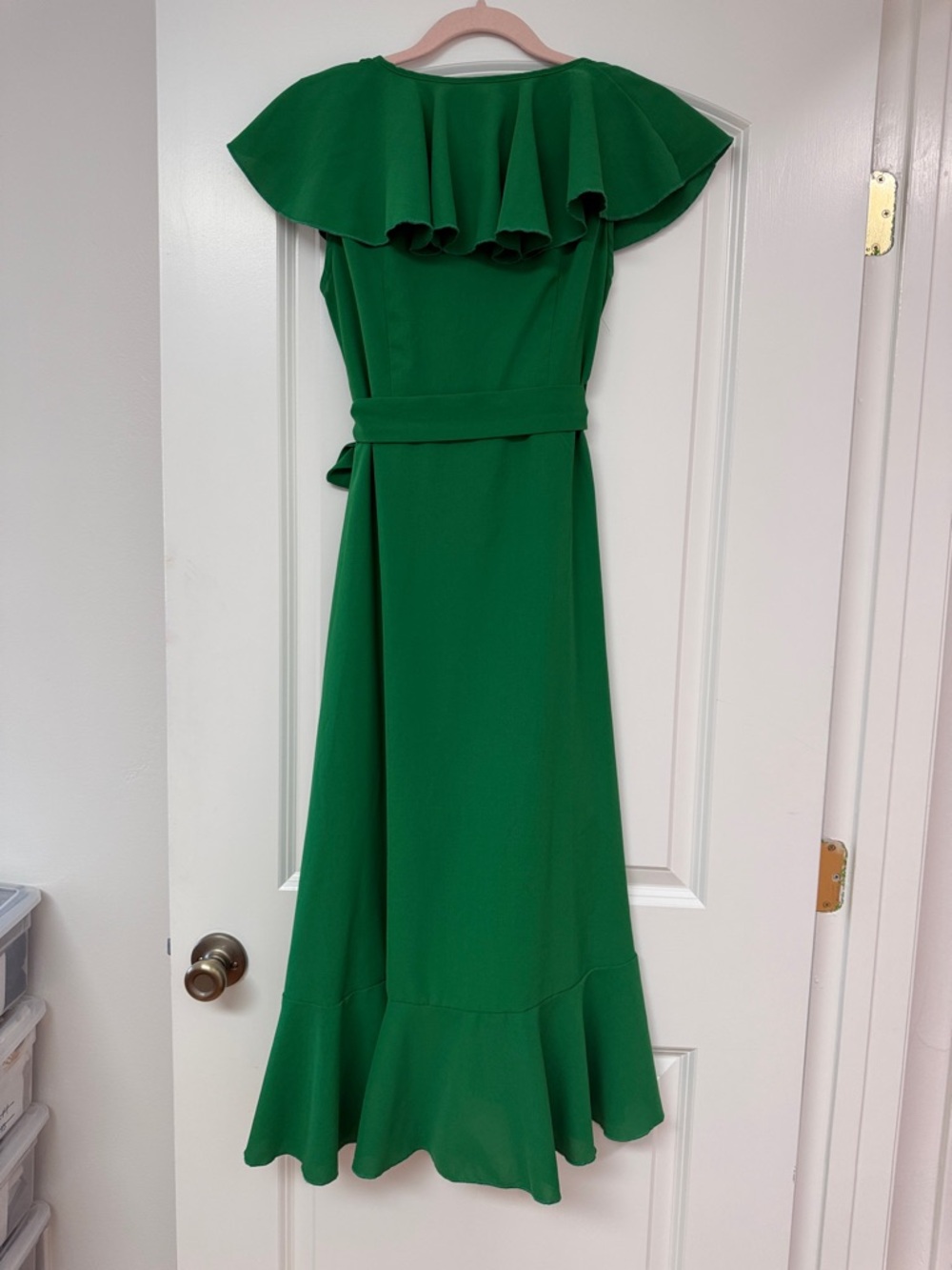 SHEIN Bright Green Ruffle Wrap Midi Dress Sz S - Picture 5 of 13